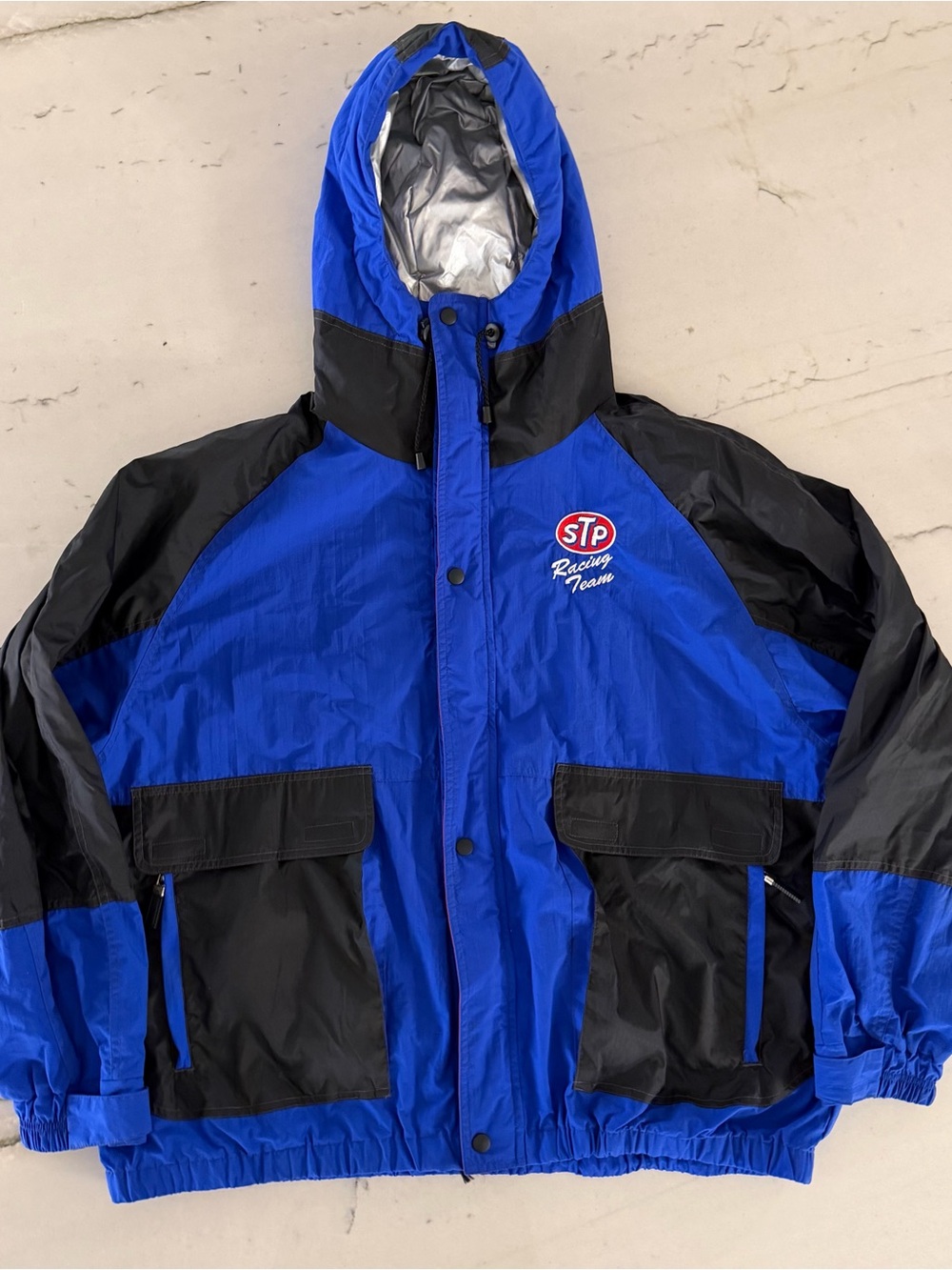 Vintage STP King Louie Jacket Mens XL Blue Racing Windbreaker